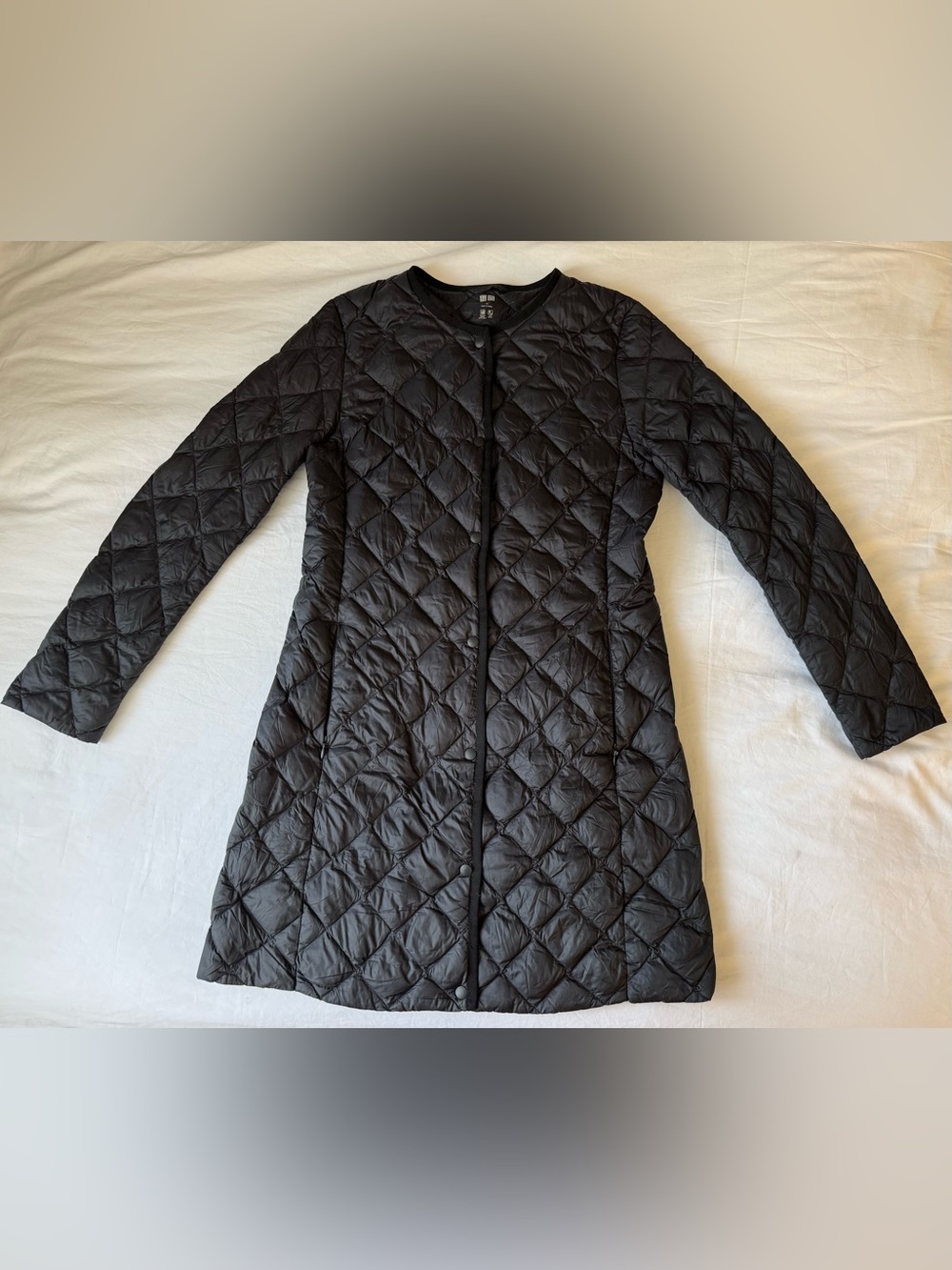 Uniqlo Coat Womens XS Pufftech Ultra Black Quilted Collarless Long Jacket